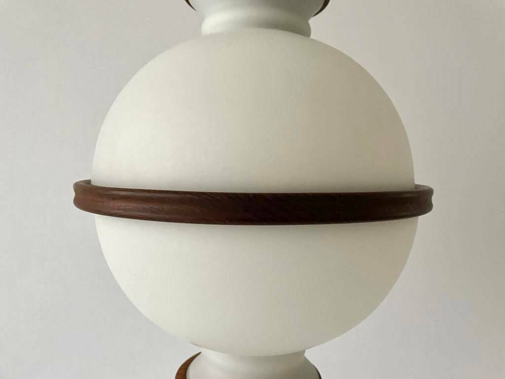 Opal Glass Ceiling Lamp By Reggiani Illuminazione With Teak Details, 1960s, Italy photo buy