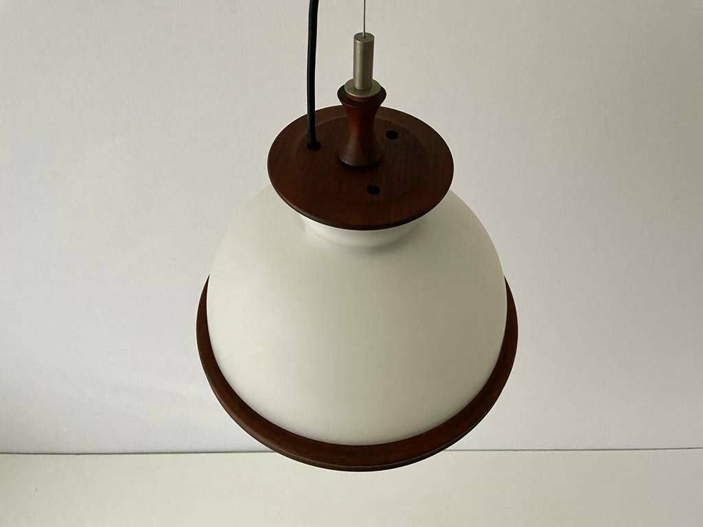 Opal Glass Ceiling Lamp By Reggiani Illuminazione With Teak Details, 1960s, Italy photo vintage