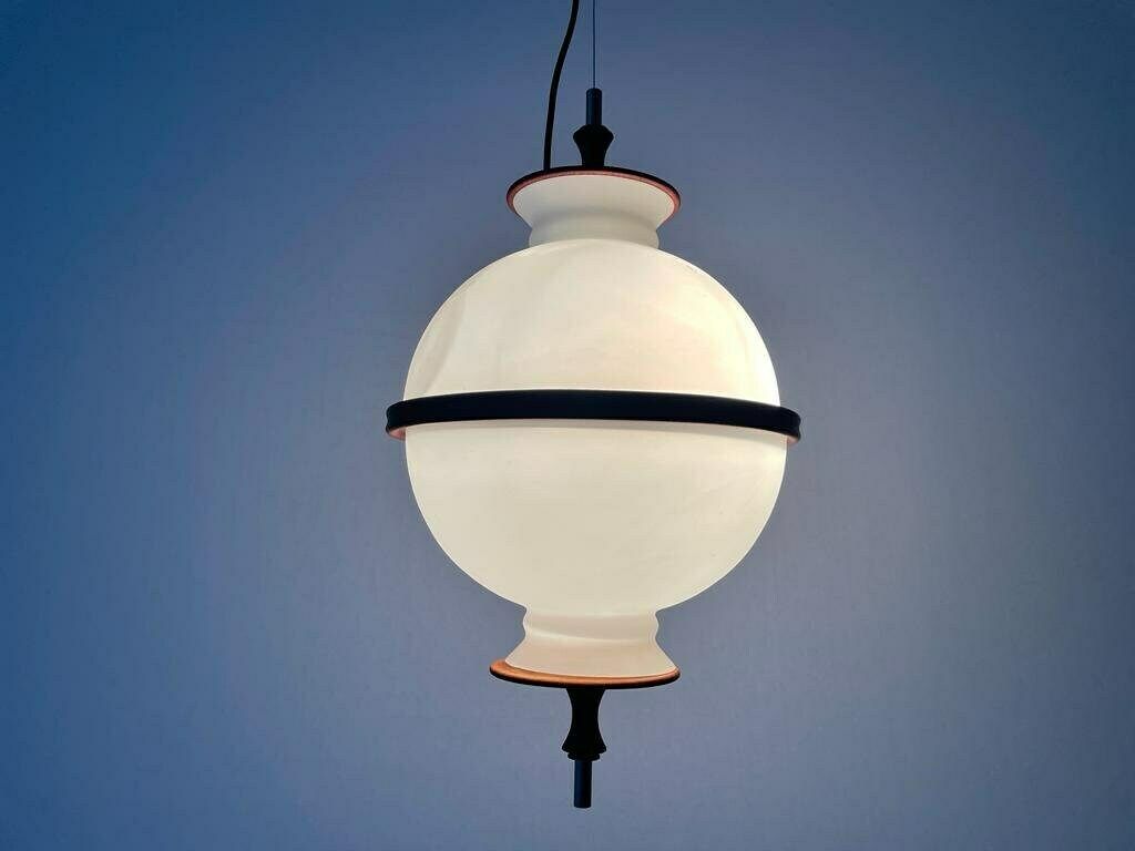 photo furniture Opal Glass Ceiling Lamp By Reggiani Illuminazione With Teak Details, 1960s, Italy
