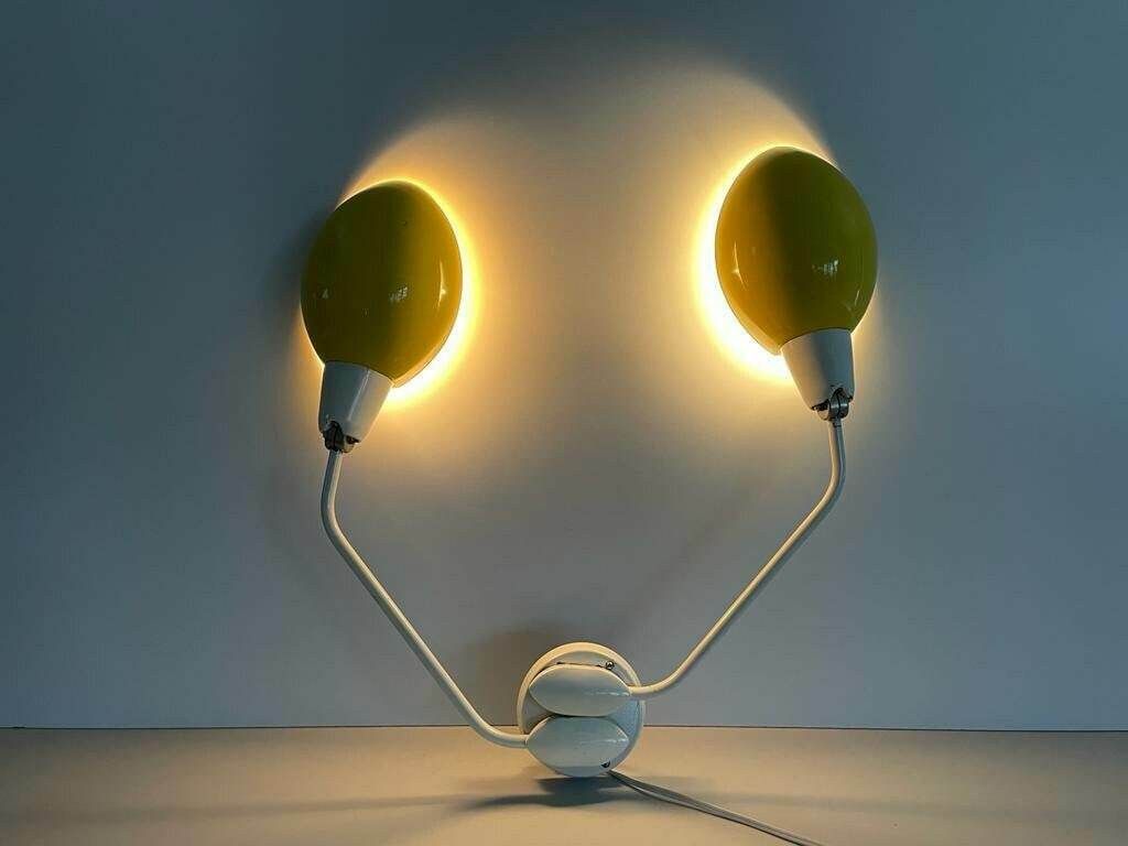 Italian Yellow White Metal Twin Shade Large Single Sconce, 1950s, Italy