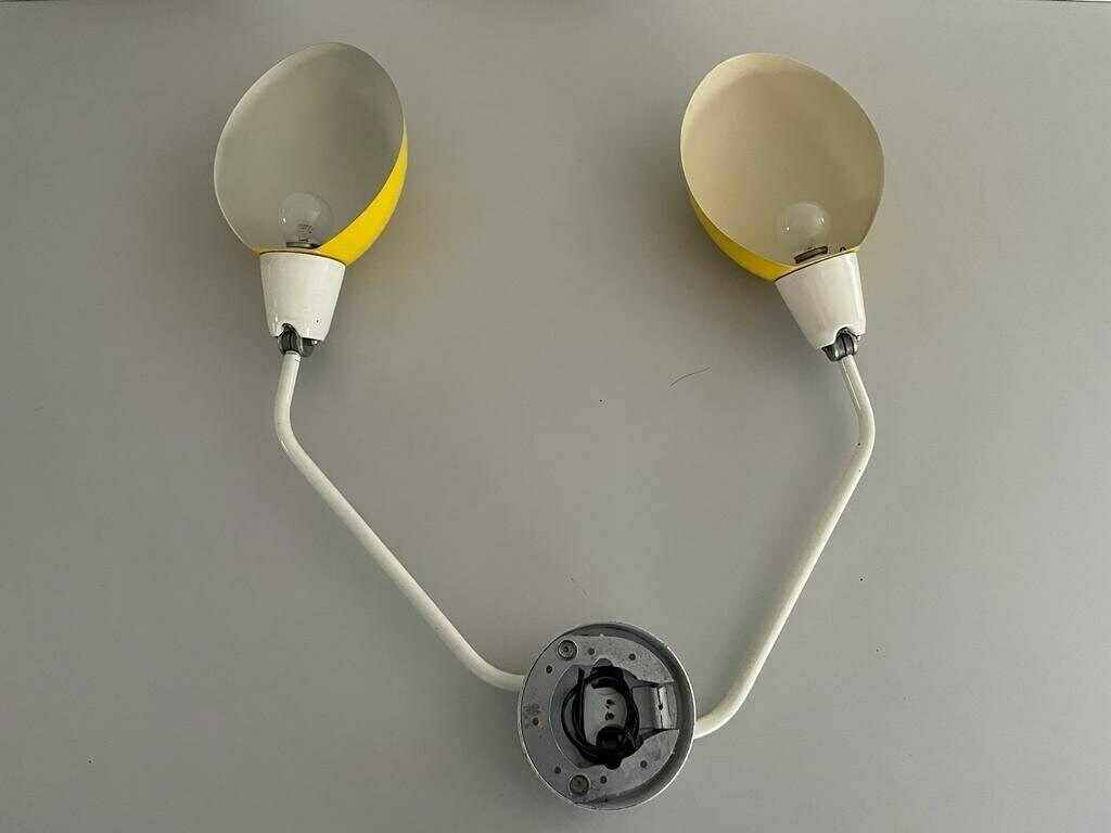 Italian Yellow White Metal Twin Shade Large Single Sconce, 1950s, Italy photo Lighting