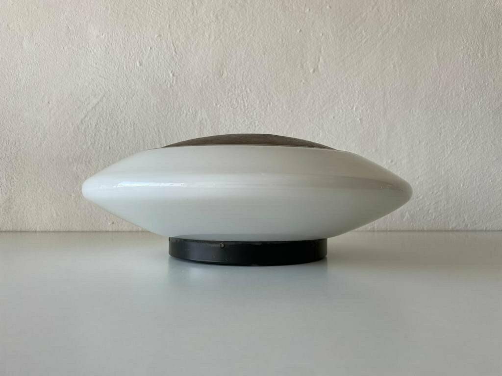 Mushroom White Glass Flush Mount Ceiling Or Wall Lamp With Copper Paint Detail By Peill Putzler, 1960s, Germany photo 943.0