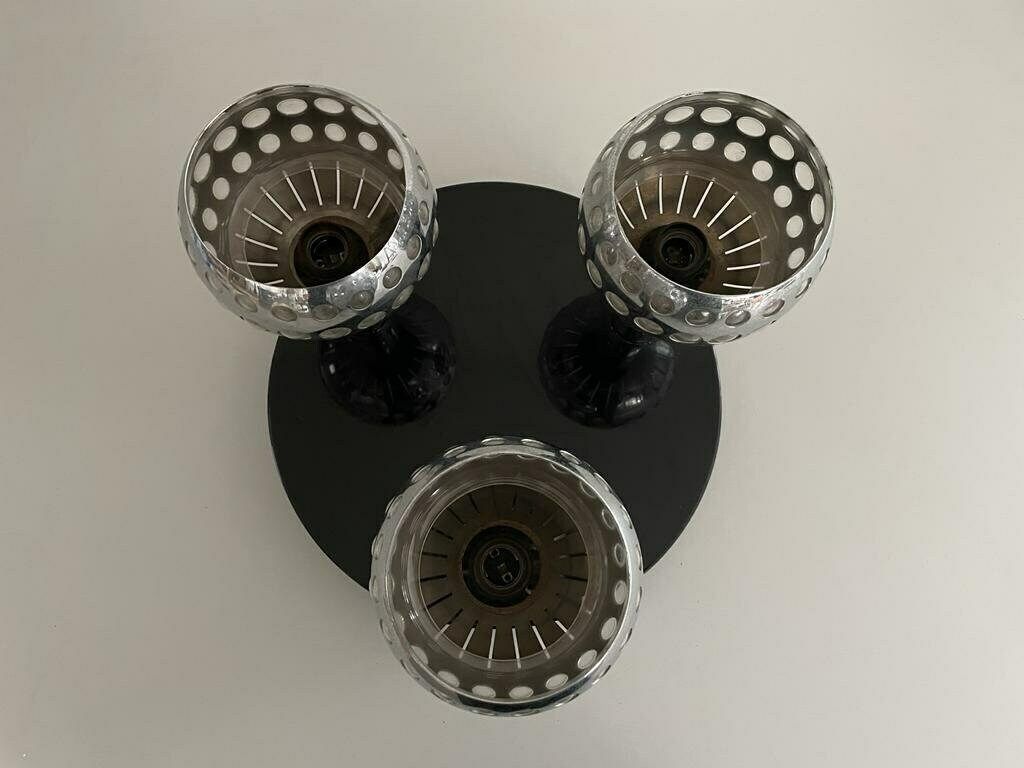 Italian Space Age 3 Shade Flush Mount Ceiling Lamp With Wooden Base, 1970s, Italy photo 971.0