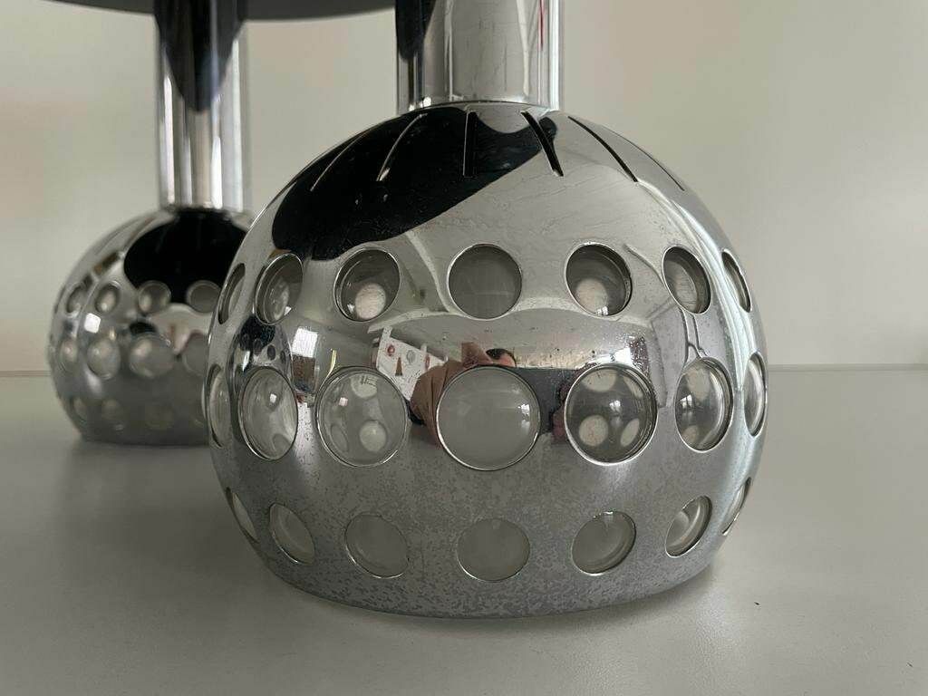 Italian Space Age 3 Shade Flush Mount Ceiling Lamp With Wooden Base, 1970s, Italy photo vintage