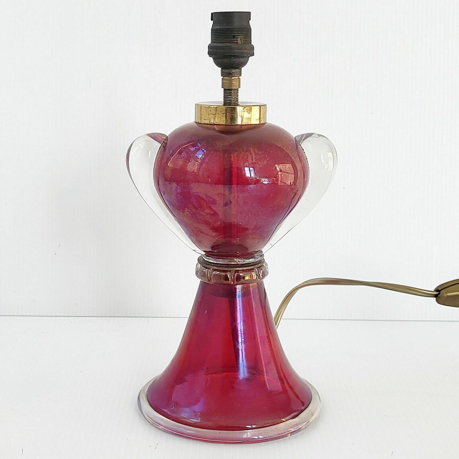 Vintage Italian Table Lamp 1950 In Red Murano Glass 50s 1950s Retro