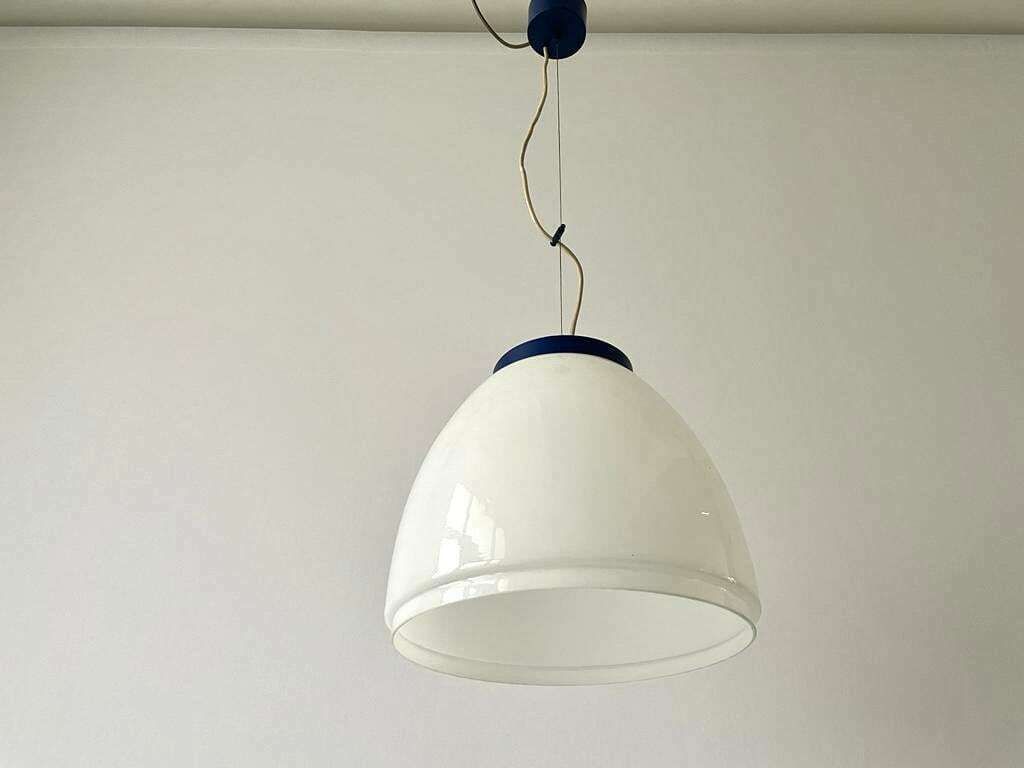 Italian White Glass Pendant Lamp With Dark Blue Top, 70s/80s, Italy photo buy