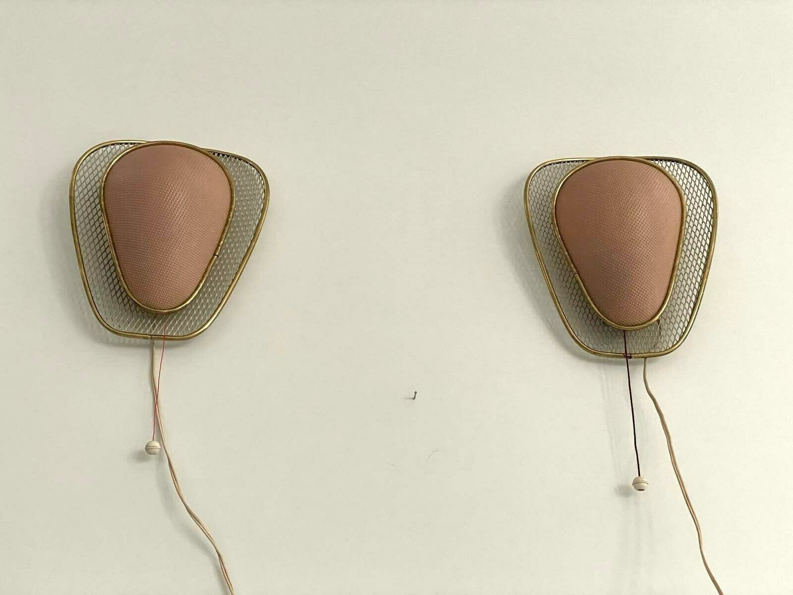 Beautiful Pink Plastic And Gold Metal Pair Of Sconces By Erco, 1950s, Germany photo buy