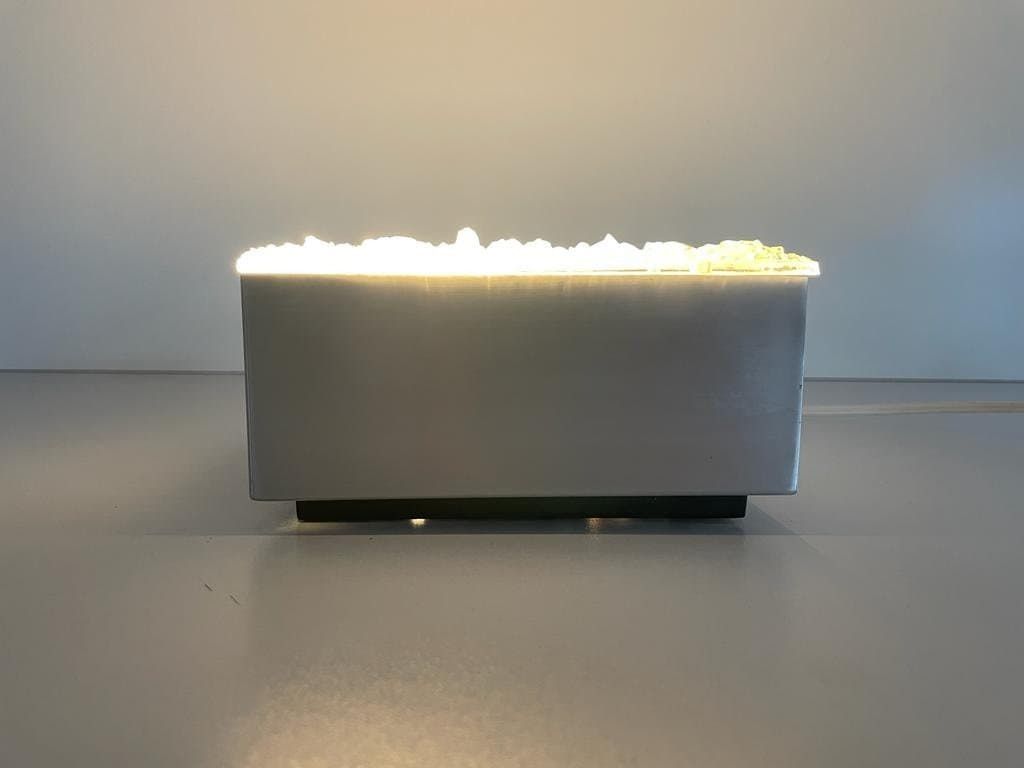 photo furniture Crystal Glass And Metalic Grey Body Square Design Small Flush Mount Ceiling Lamp, 1960s, Germany