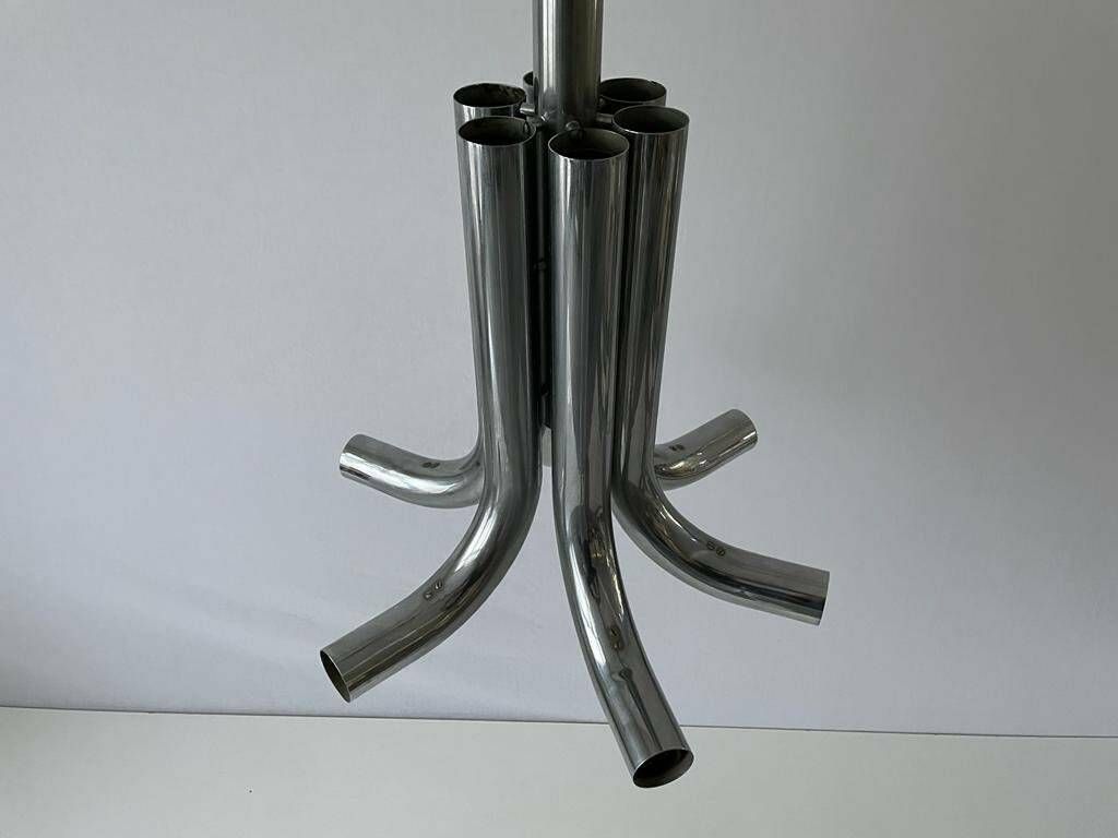 Italian 6 Tubular Design Chrome Chandelier By Stilux Milano, 1960s, Italy photo Lighting