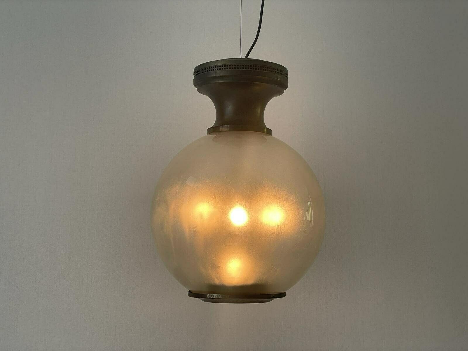 Exceptional Italian Design Smoked Ball Glass Large Pendant Lamp, Italy, 60s photo furniture