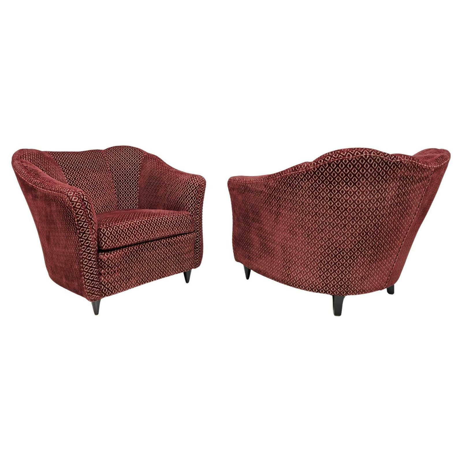 Pair Of Gio Ponti Mid Century Modern Velvet Armchairs For Casa E Giardino, 1950s