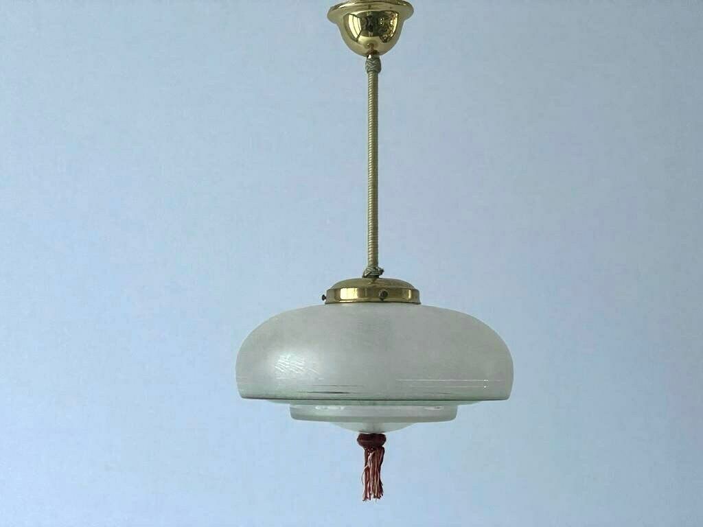 Green Glass Art Deco Style Ceiling Lamp, 1940s, Germany photo for sale