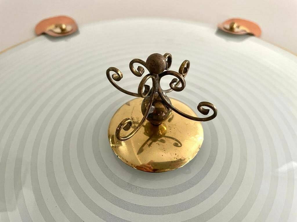 photo furniture 50s German Large Glass Flush Mount Ceiling Lamp With Copper And Gold Metal Frame