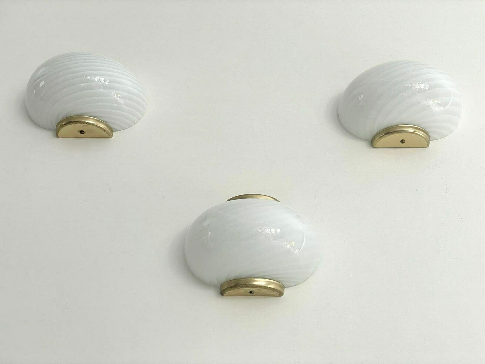 Swirl Pattern Murano Glass And Brass Set Of 3 Sconces By Beatrix, 1970s, Italy photo furniture