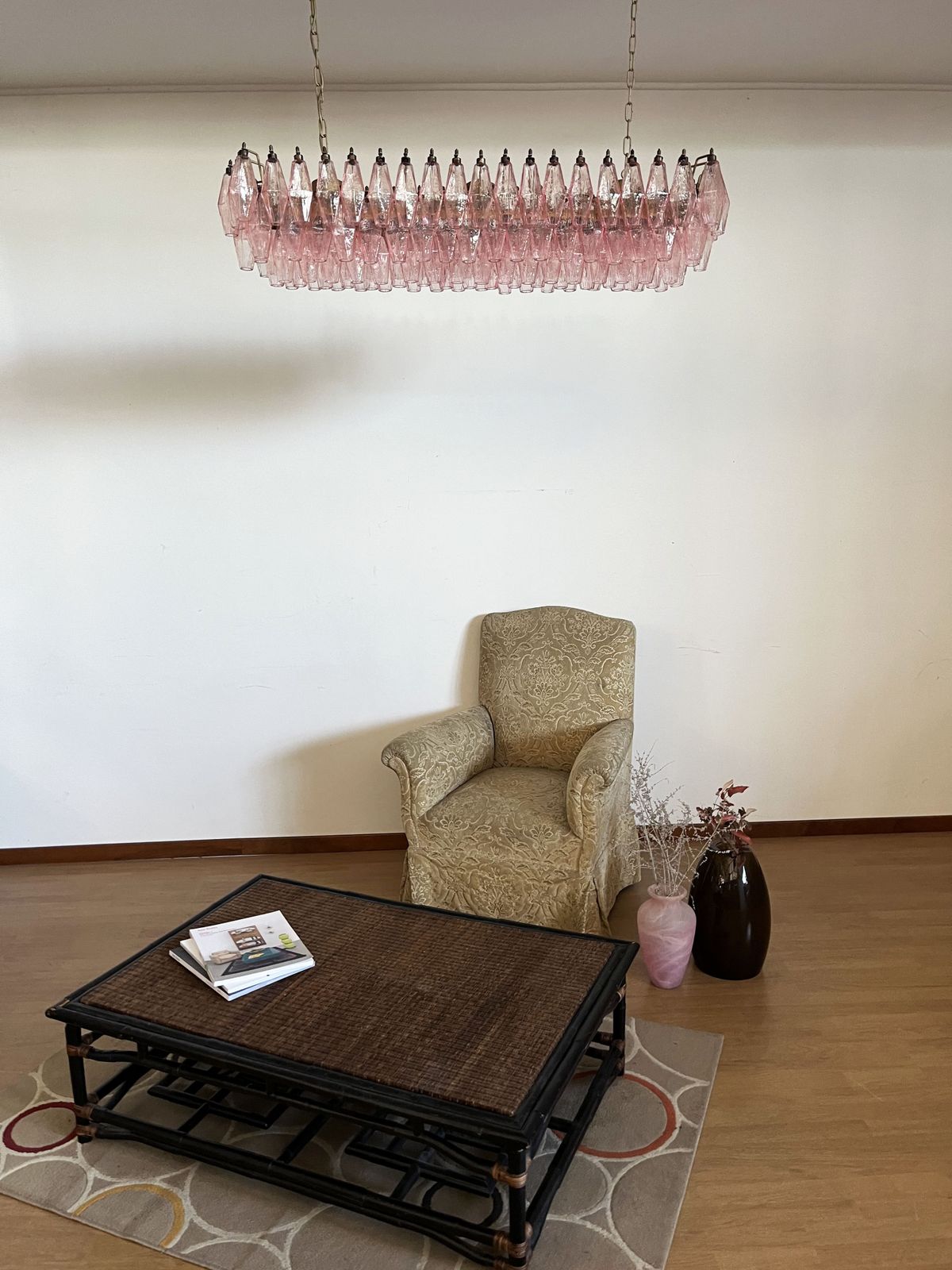 Elegant Murano Poliedri Chandelier   Carlo Scarpa   138 Pink Glasses photo for sale