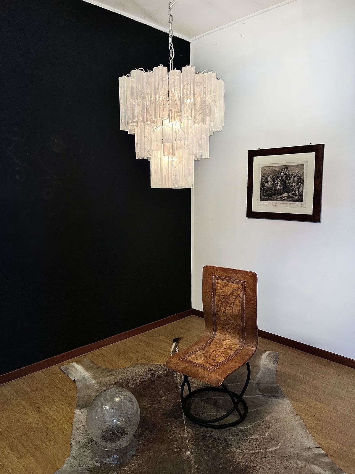 Large Three Tier Murano Glass Tube Chandelier   White Albaster photo for sale