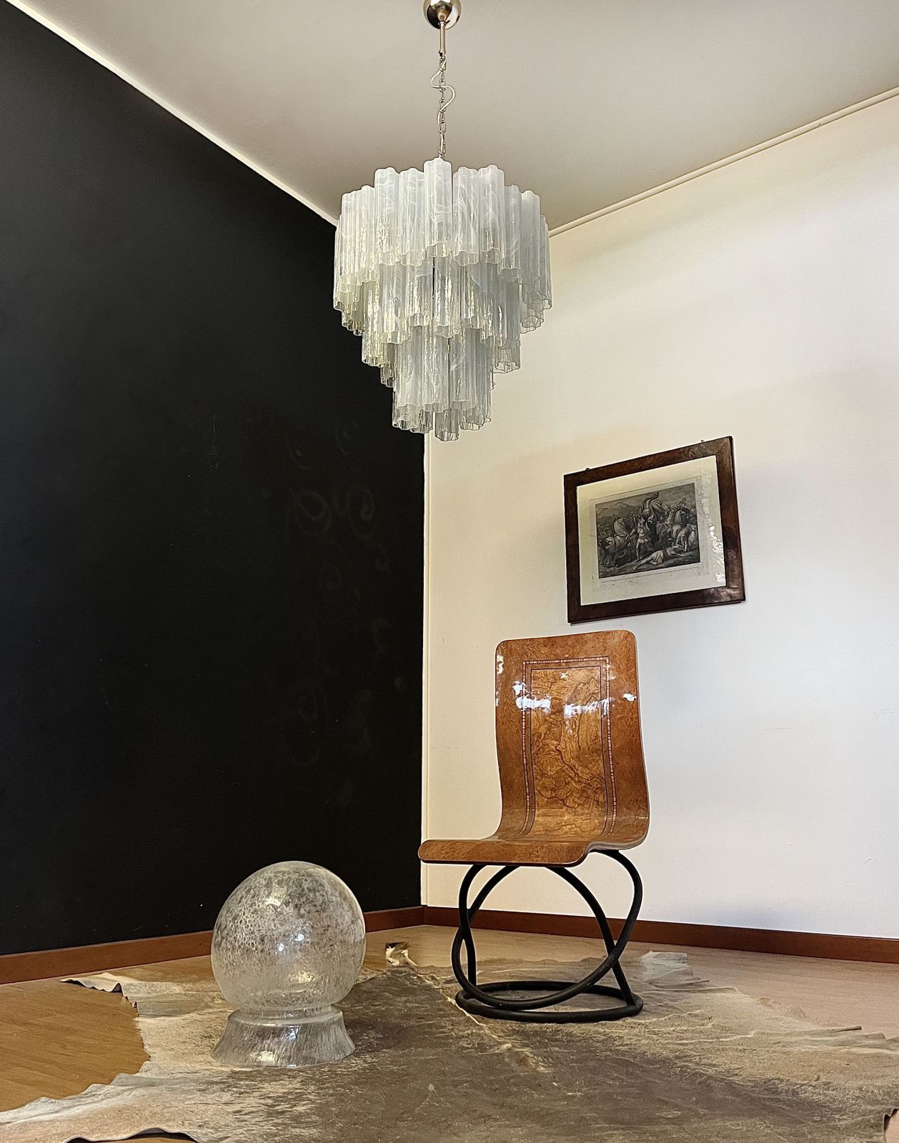 Large Three Tier Murano Glass Tube Chandelier   White Albaster photo vinterior