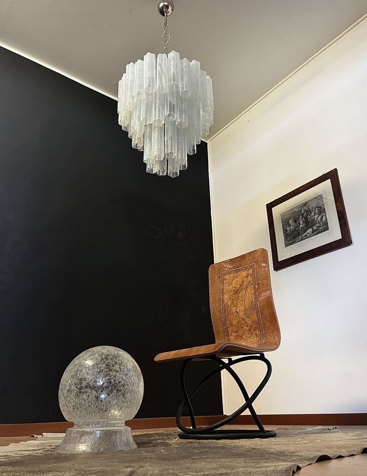 Lighting Large Three Tier Murano Glass Tube Chandelier   White Albaster photo