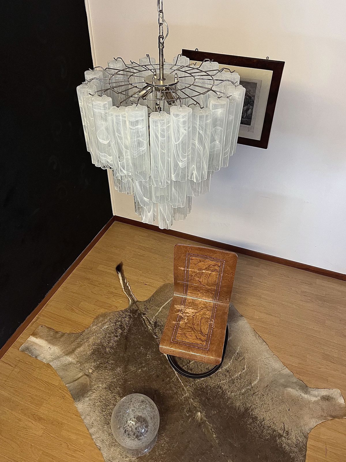 photo buy Large Three Tier Murano Glass Tube Chandelier   White Albaster
