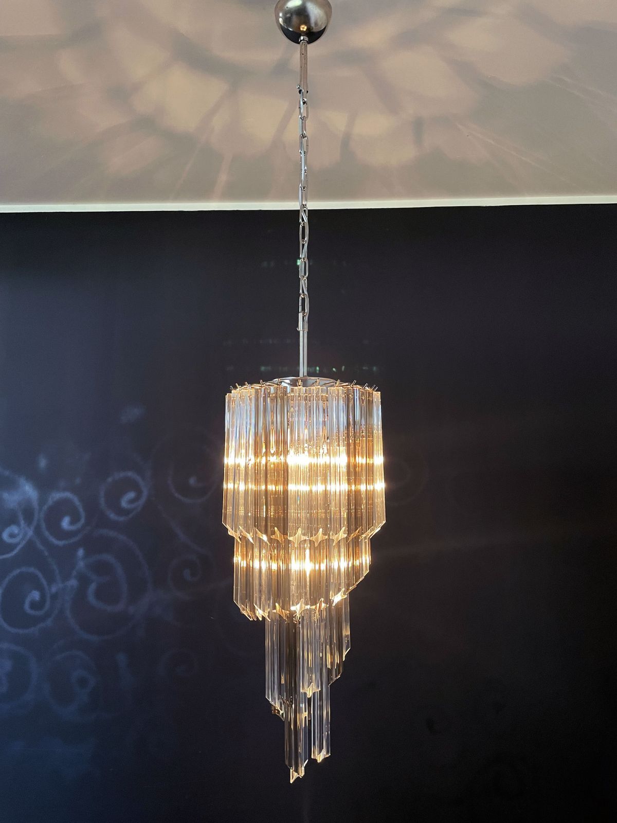 Murano Big Chandelier  – 54 Quadriedri Prisms Trasparent And Smoked photo for sale