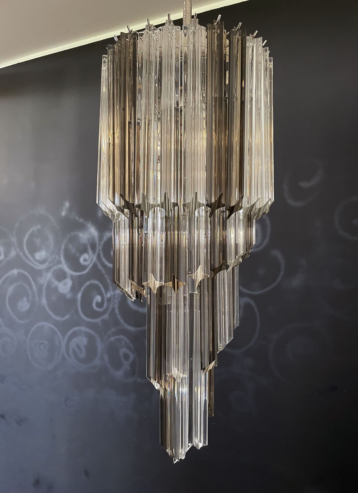 Murano Big Chandelier  – 54 Quadriedri Prisms Trasparent And Smoked photo vinterior