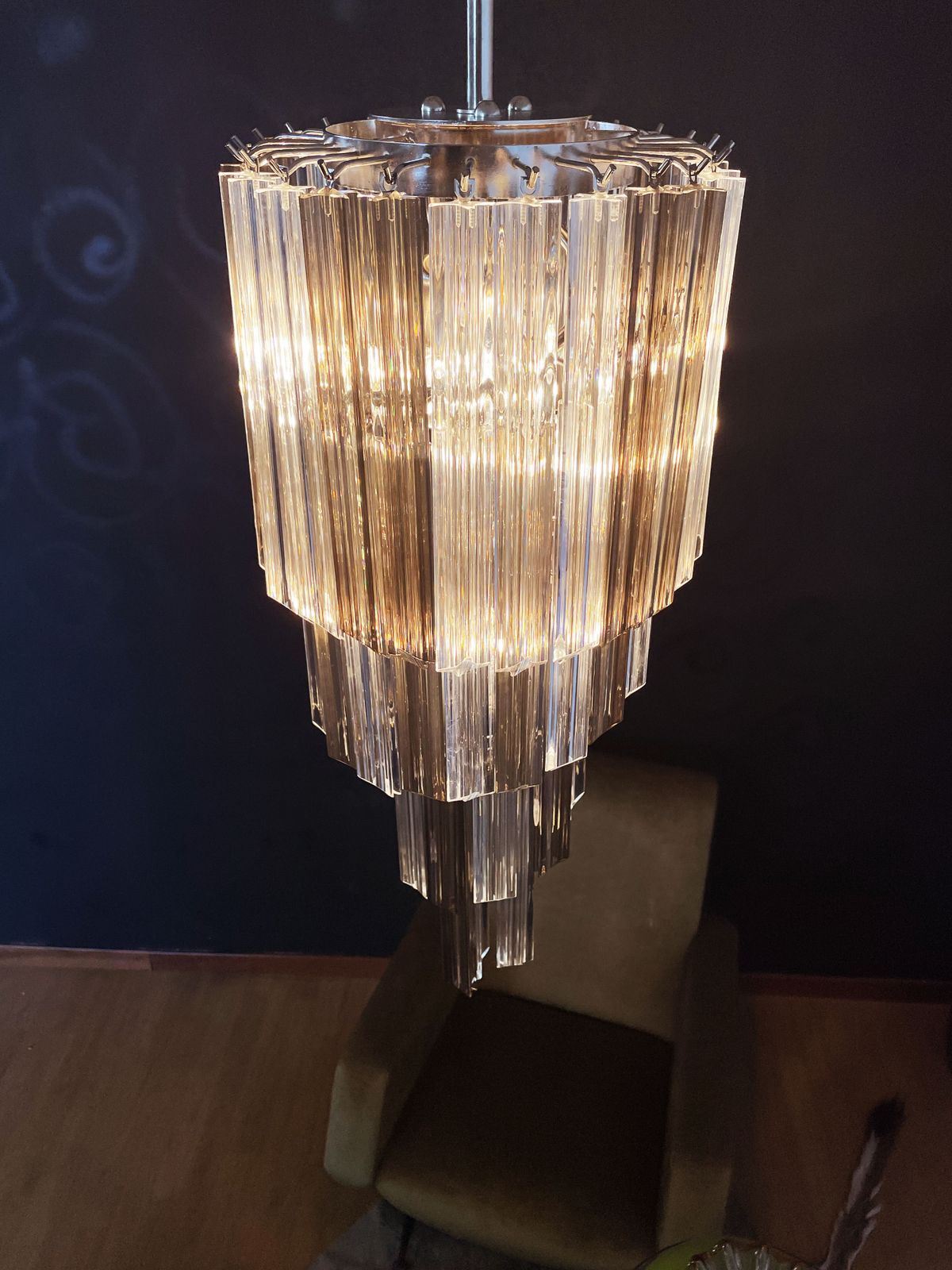 Murano Big Chandelier  – 54 Quadriedri Prisms Trasparent And Smoked photo buy