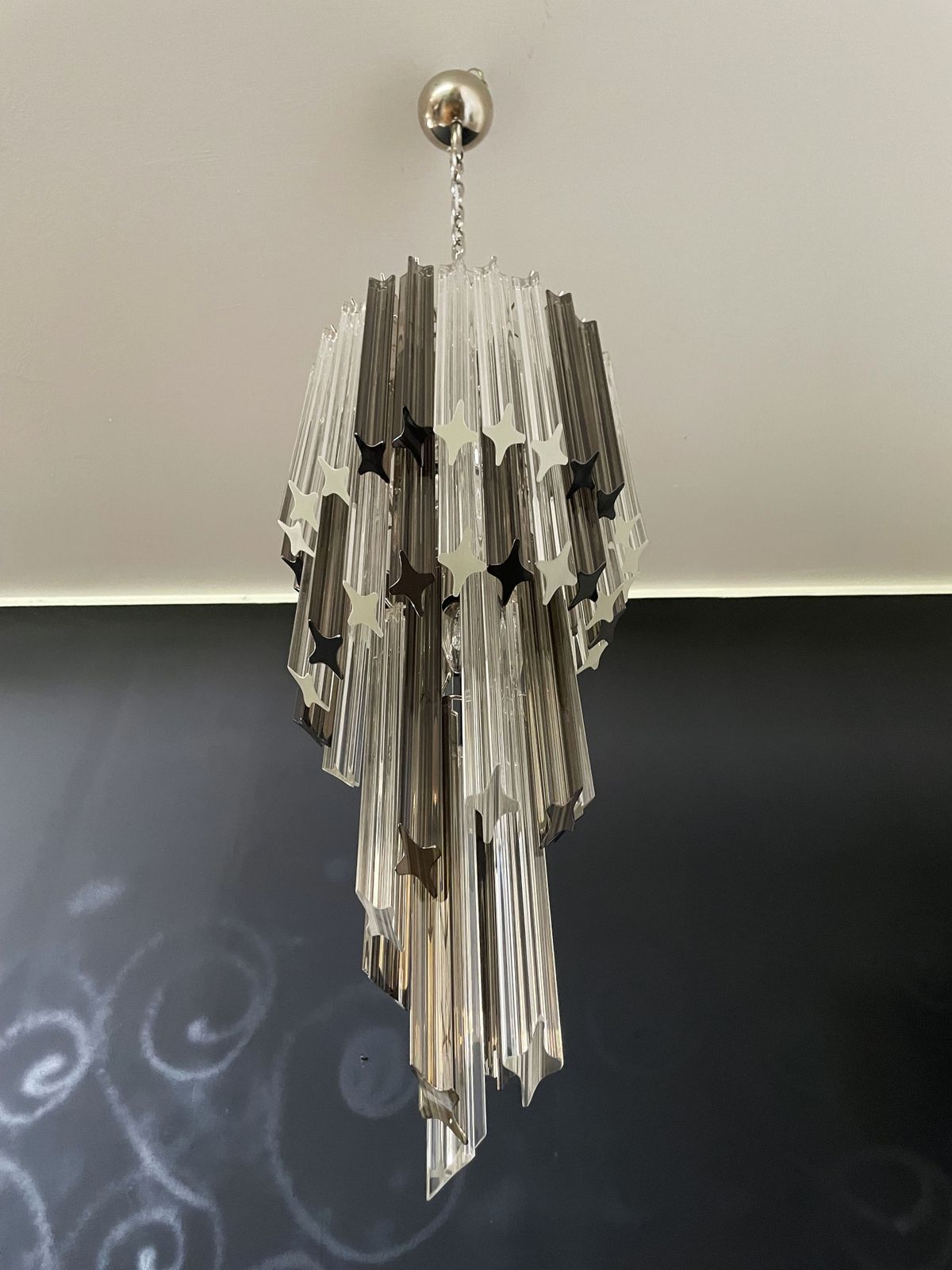 photo vinterior Murano Big Chandelier  – 54 Quadriedri Prisms Trasparent And Smoked