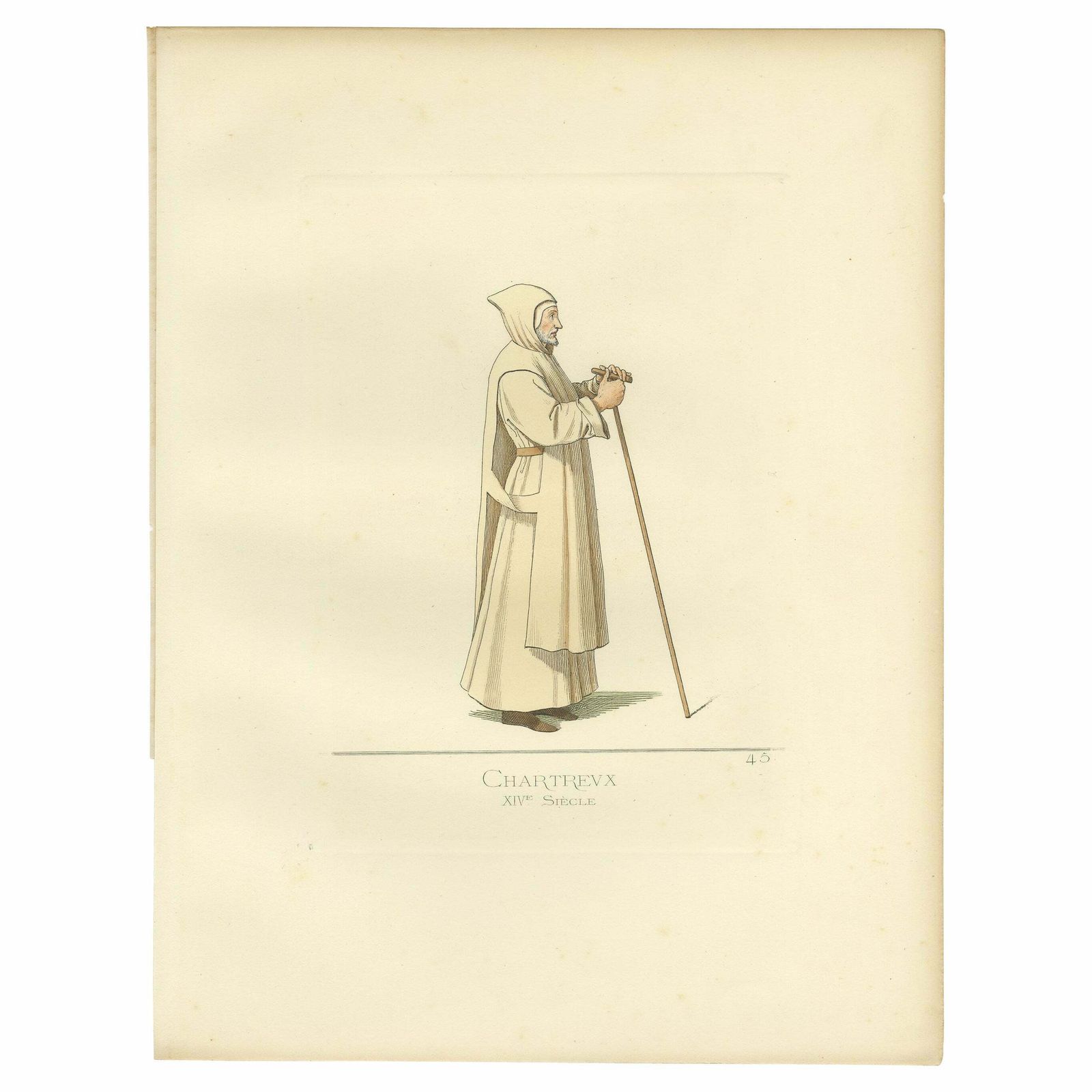 Visions Of Solitude: Handcolored Antique Print Of A 14th Century Carthusian Monk