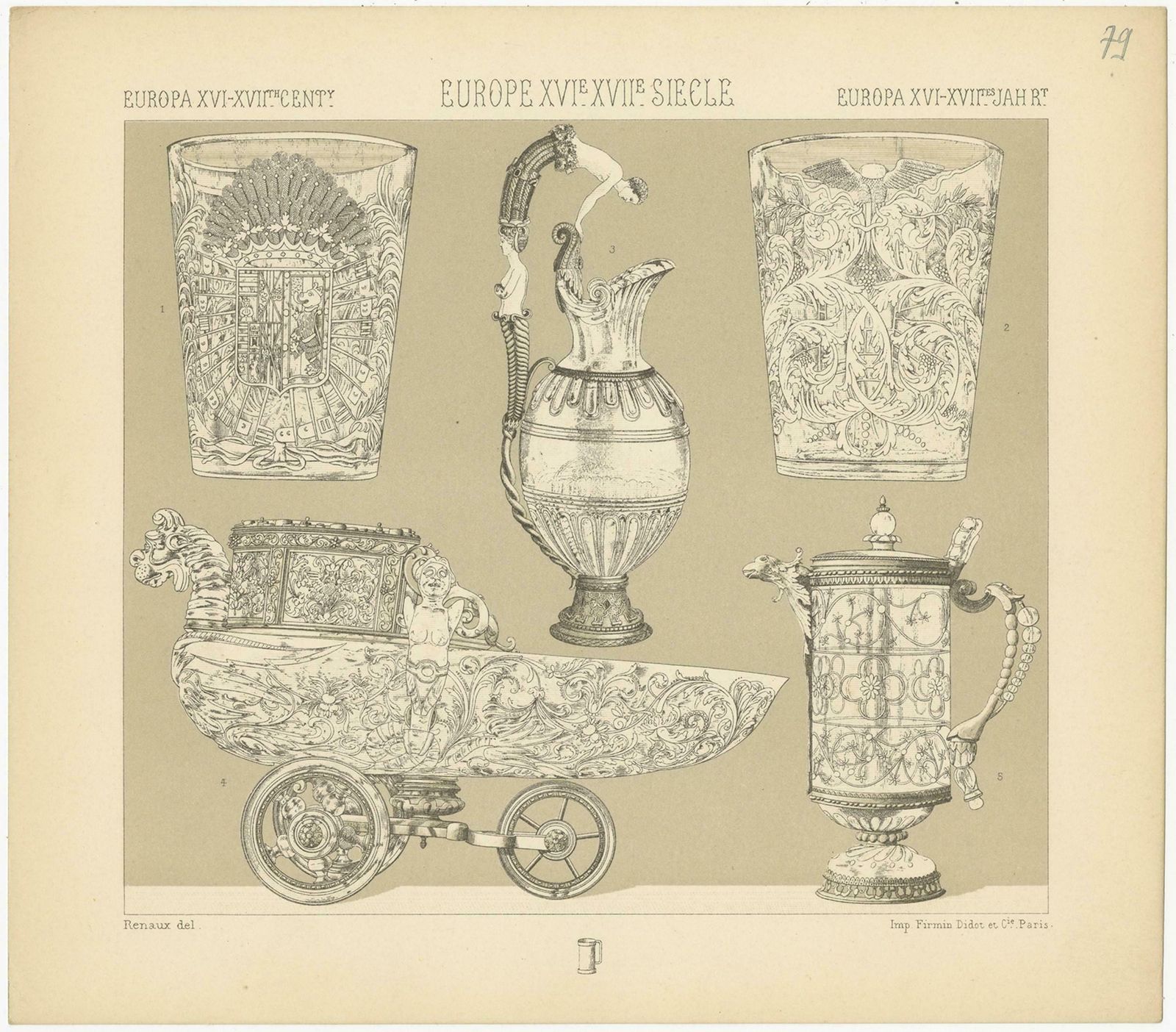 Pl. 79 Antique Print Of European Xvith Xviith Deco Objects By Racinet photo furniture