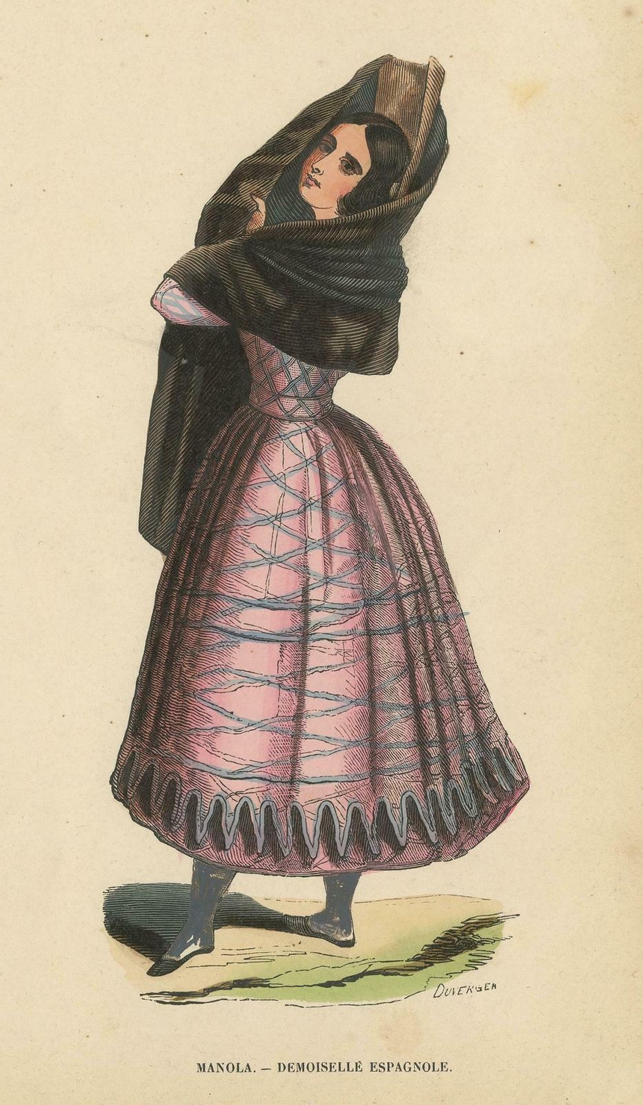 Antique Costume Print Of A Lady In Traditional Spanish Costume By Wahlen, 1843 photo furniture