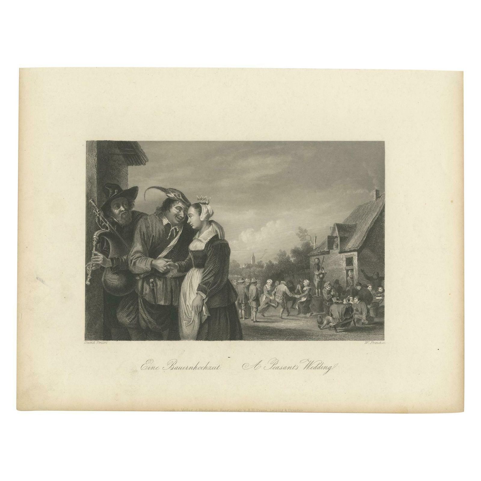 Antique Print Of A Peasant Wedding By French, 'C.1850'