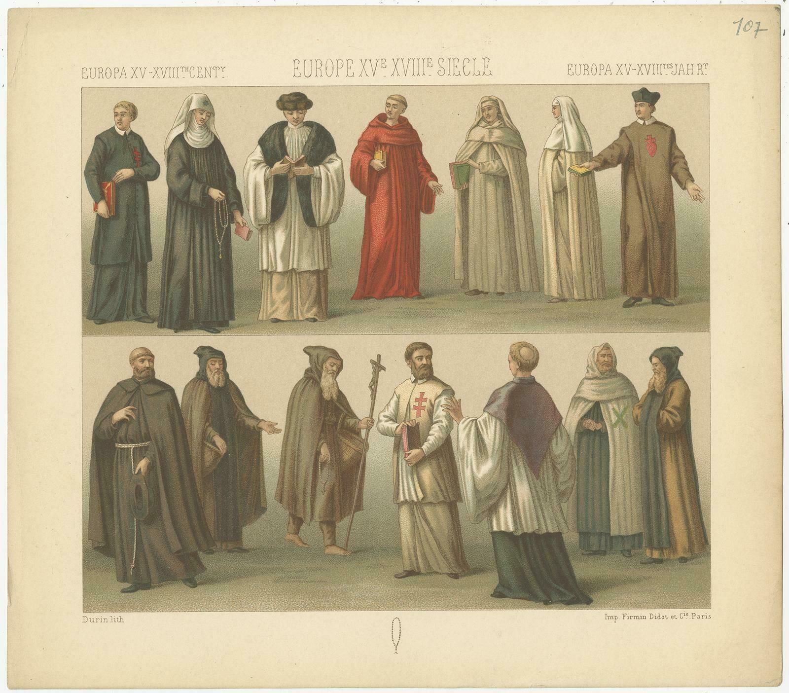 Pl. 107 Antique Print Of European 15th 18th Century Ecclesiastes By Racinet £87.41 photo furniture