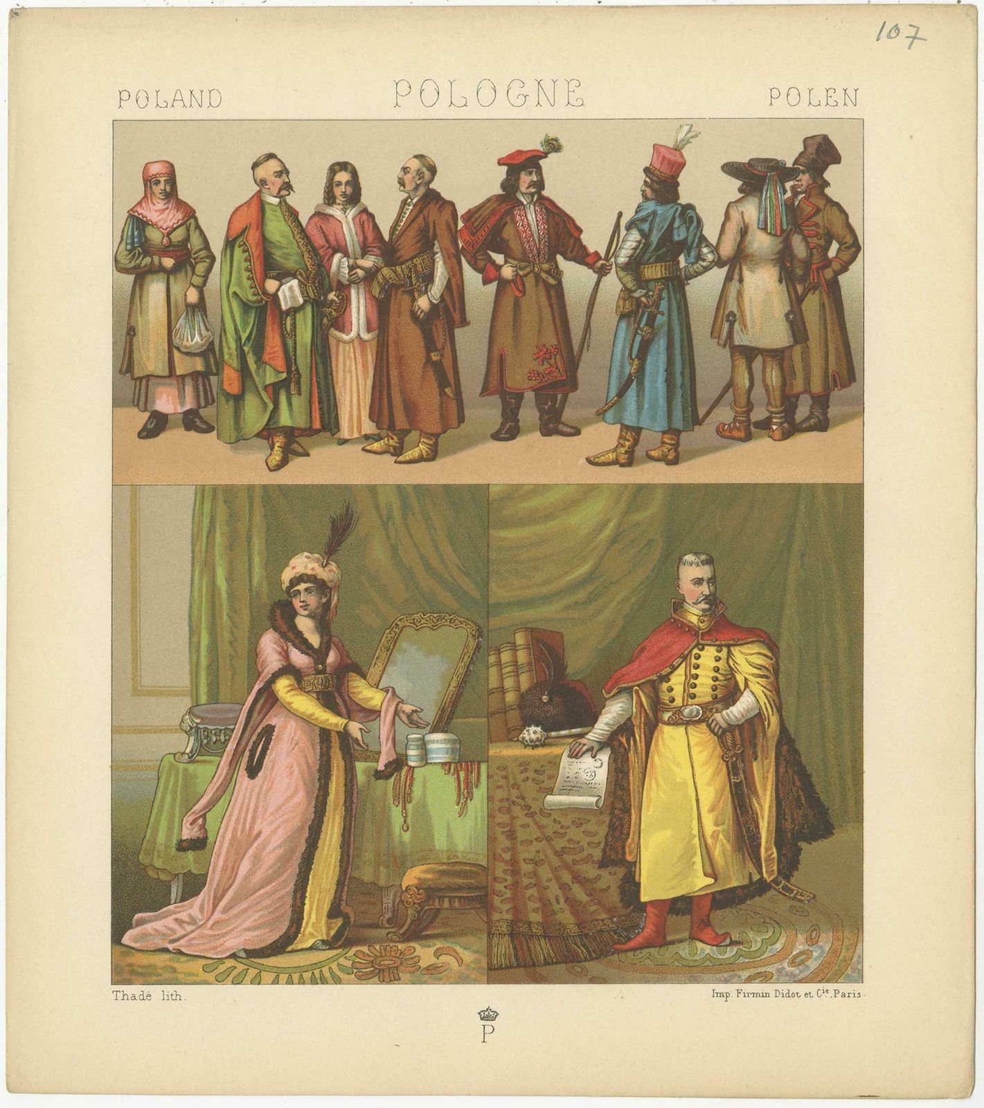 Antique Print Of Polish Costumes Racinet, 'Circa 1880' photo Art