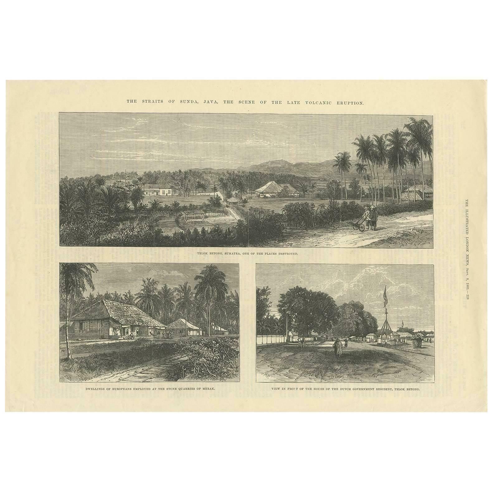 Antique Print Of The Straits Of Sunda 'Java, Indonesia' Published 1883