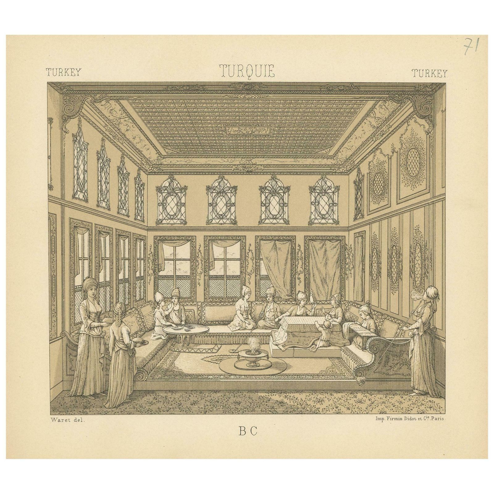 Pl. 71 Antique Print Of Turkish Interior By Racinet, 'Circa 1880'