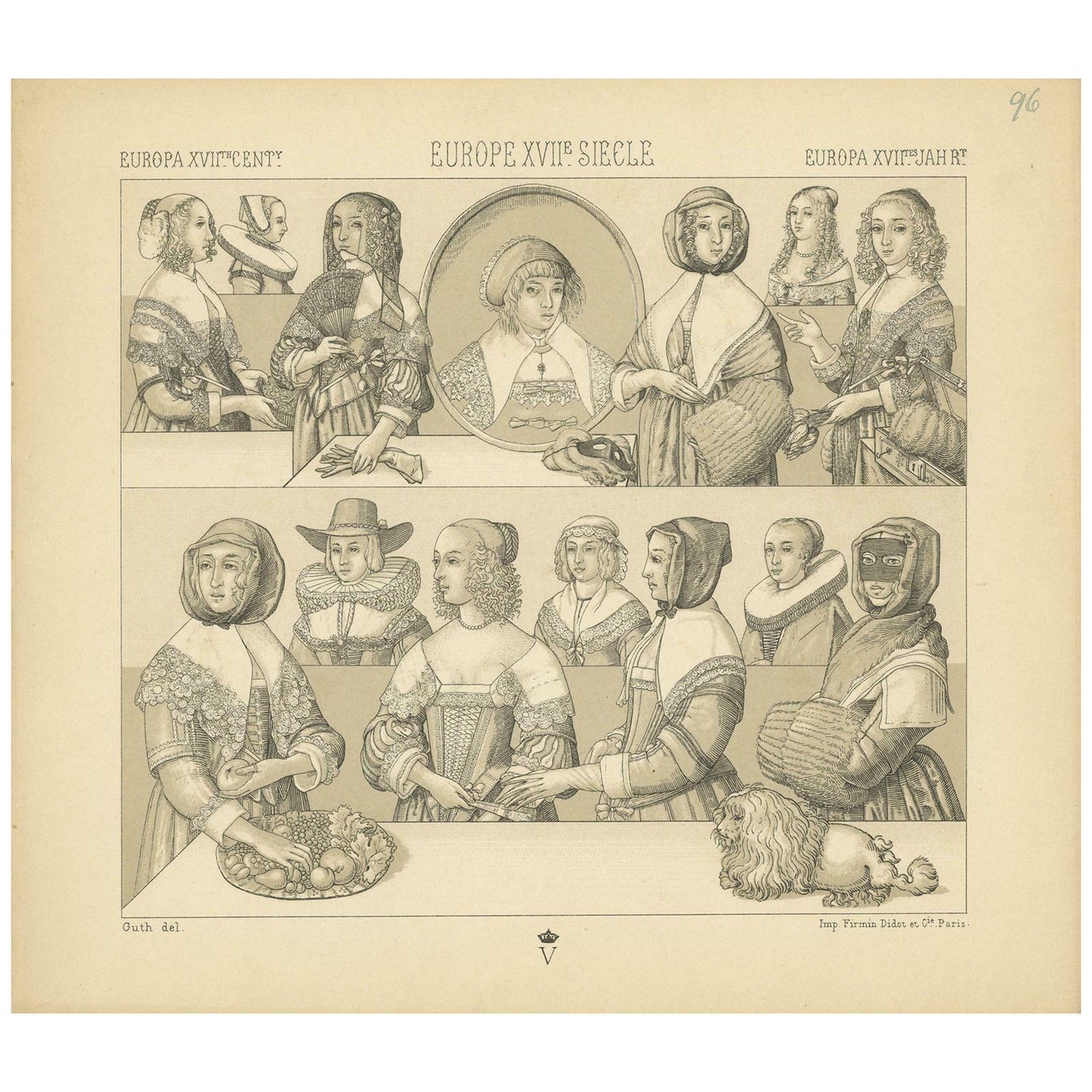 Pl 96 Antique Print Of European 17th Century Costumes By Racinet