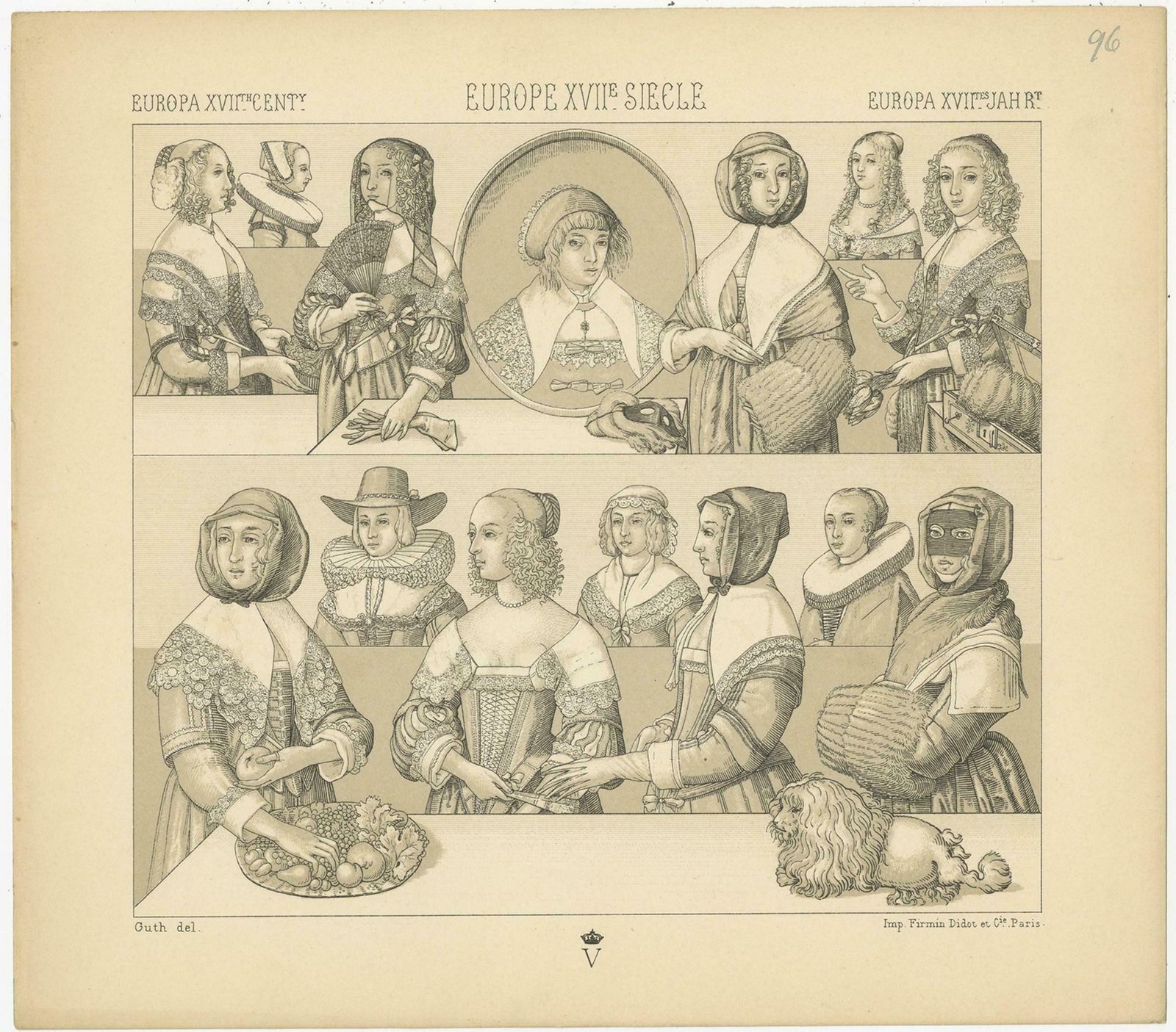 Pl 96 Antique Print Of European 17th Century Costumes By Racinet photo furniture