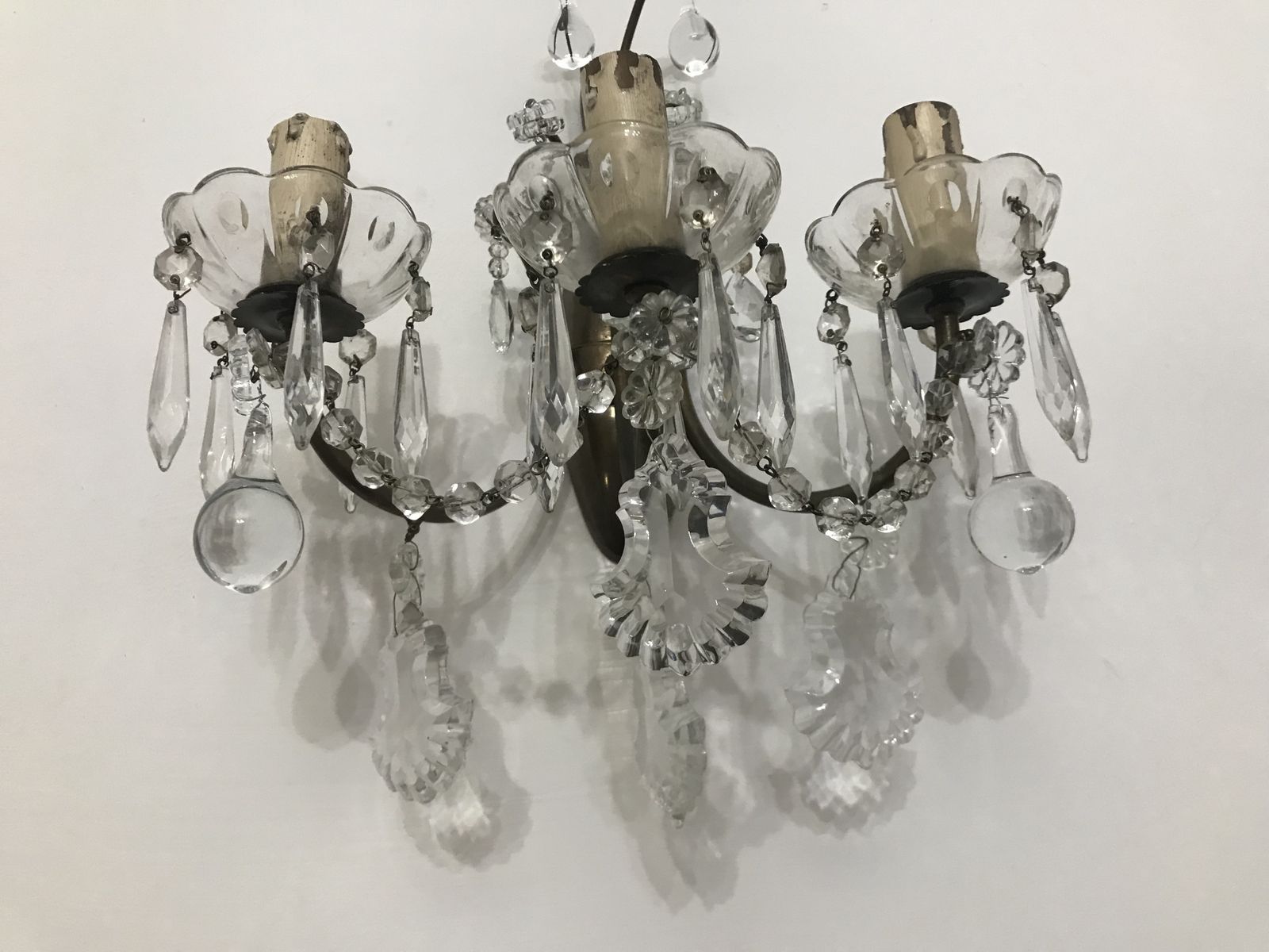 Antique Crystal Sconces With Murano Pendants  photo for sale