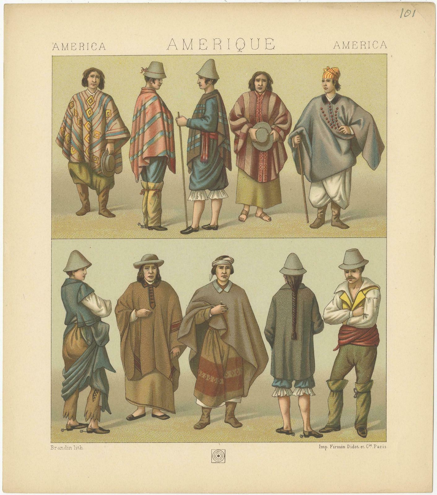 Pl. 101 Antique Print Of American Costumes Racinet, 'Circa 1880' photo furniture