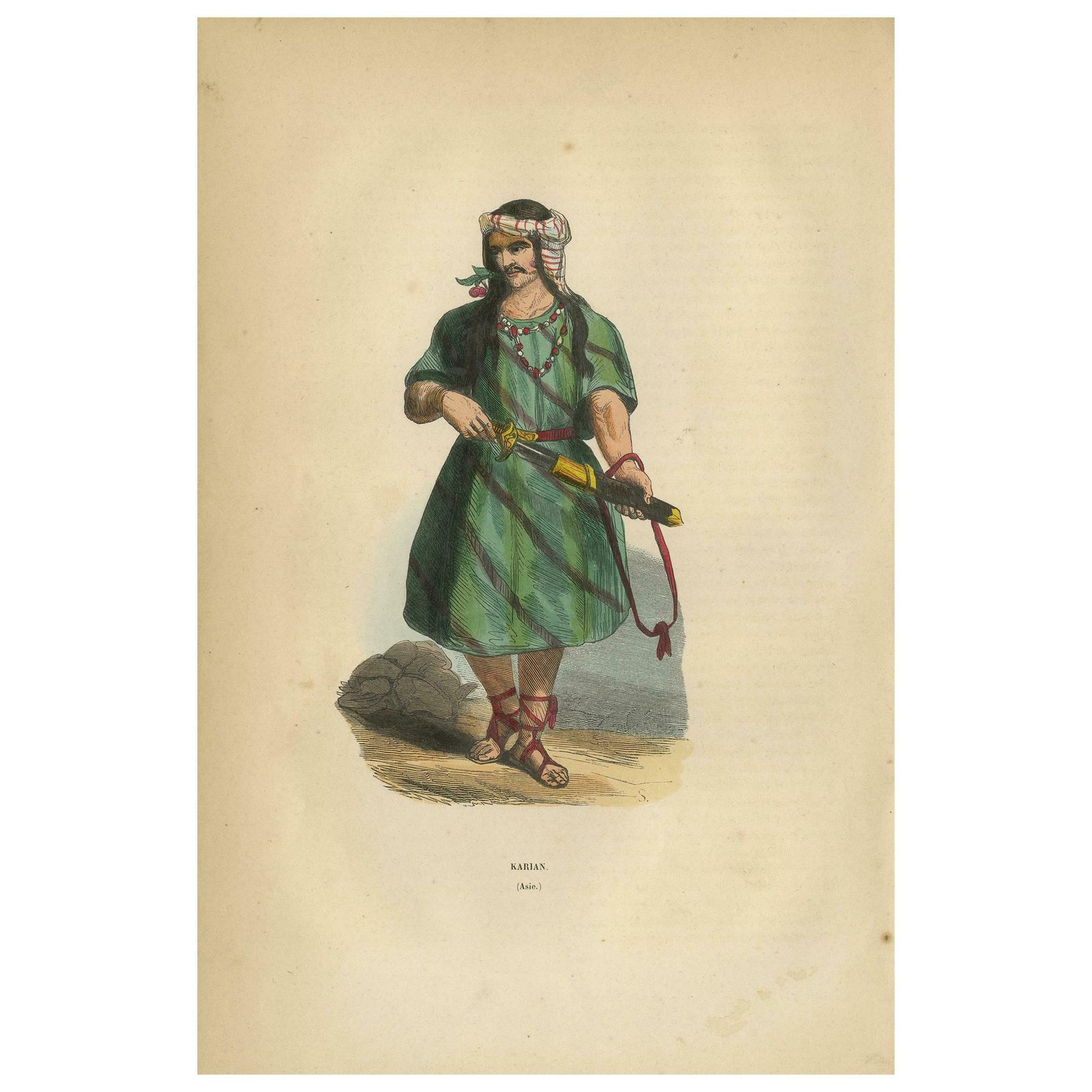 Antique Print Of A Carian By Wahlen, 1843