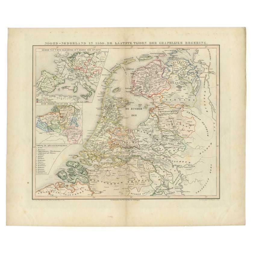 Antique Map Of The Netherlands In 1530 By Mees, 1852