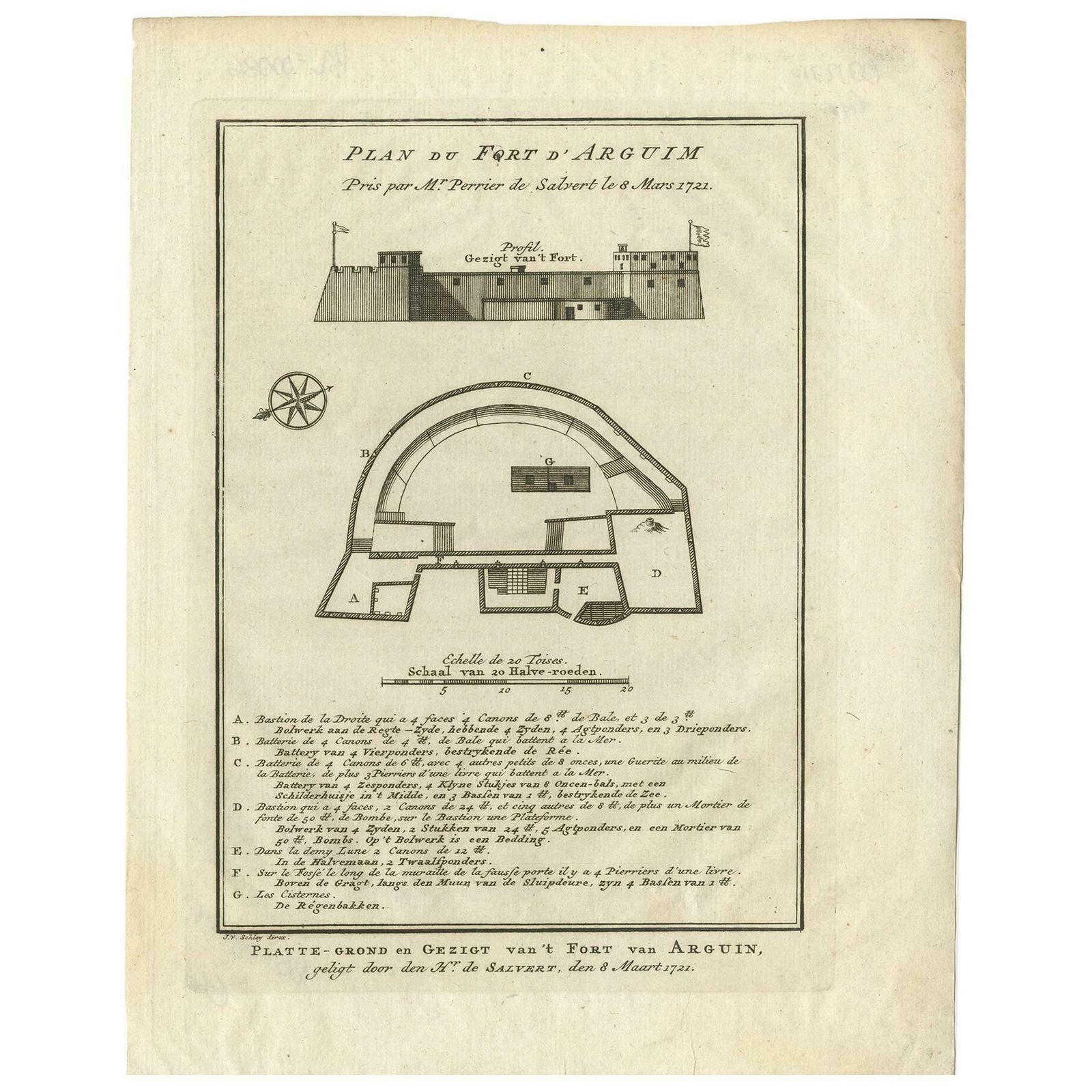 Antique Print Of The Fortress Of Arguin 'Mauritania, Africa' By J. Van Schley