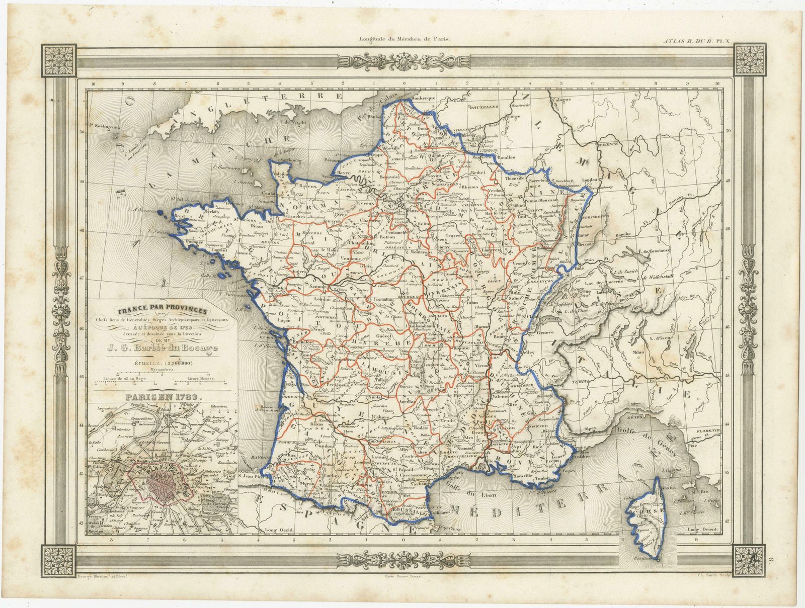 Antique Map Of France In Provinces, With Inset Of Paris photo furniture