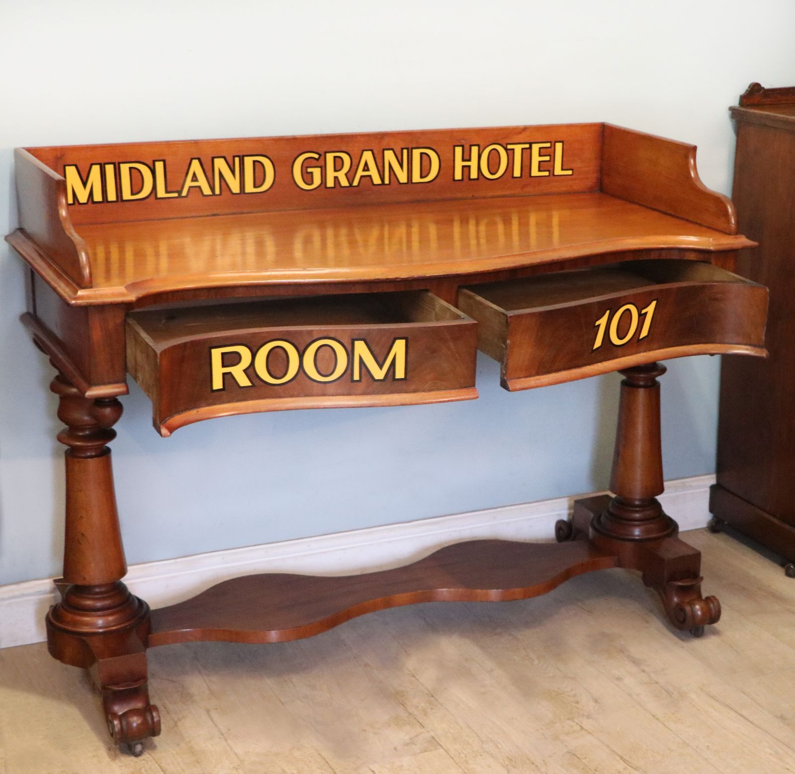 photo for sale A Lovely Mahogany Side Table Or Washstand Sign Written For The Midland Grand Hotel.