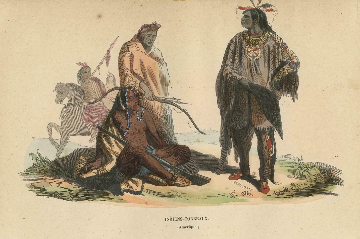 Antique Costume Print Of Crow Indians By Wahlen '1843' photo furniture