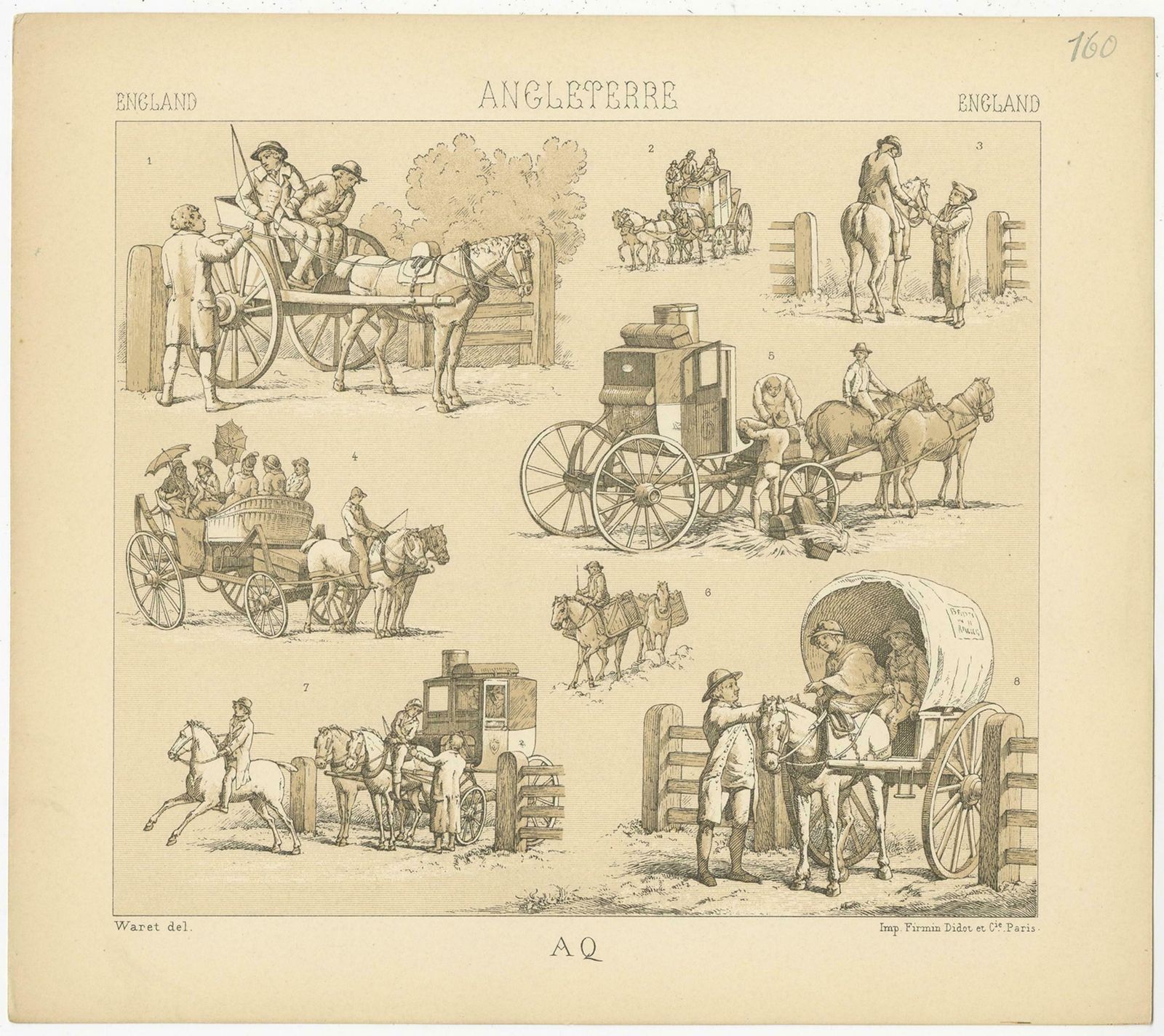Pl. 160 Antique Print Of English Horses And Carriages By Racinet, 'Circa 1880' photo furniture