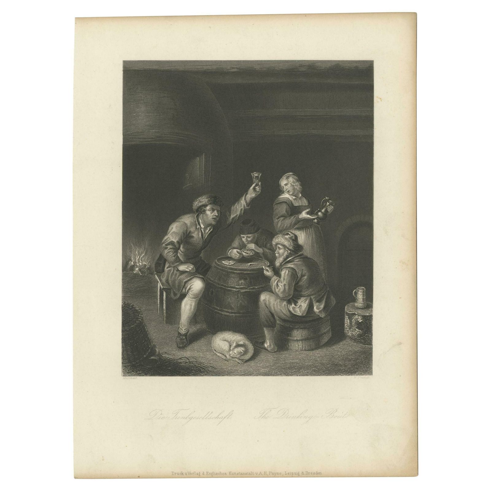 Antique Print Of A Group Of People Drinking By Payne 'C.1850'