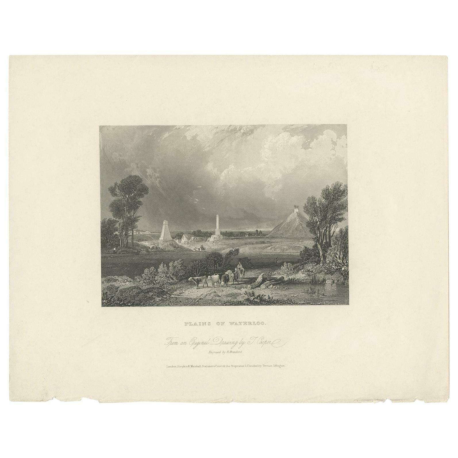 Antique Print Of The Monuments On The Site Of The Battle Of Waterloo 'C.1840'