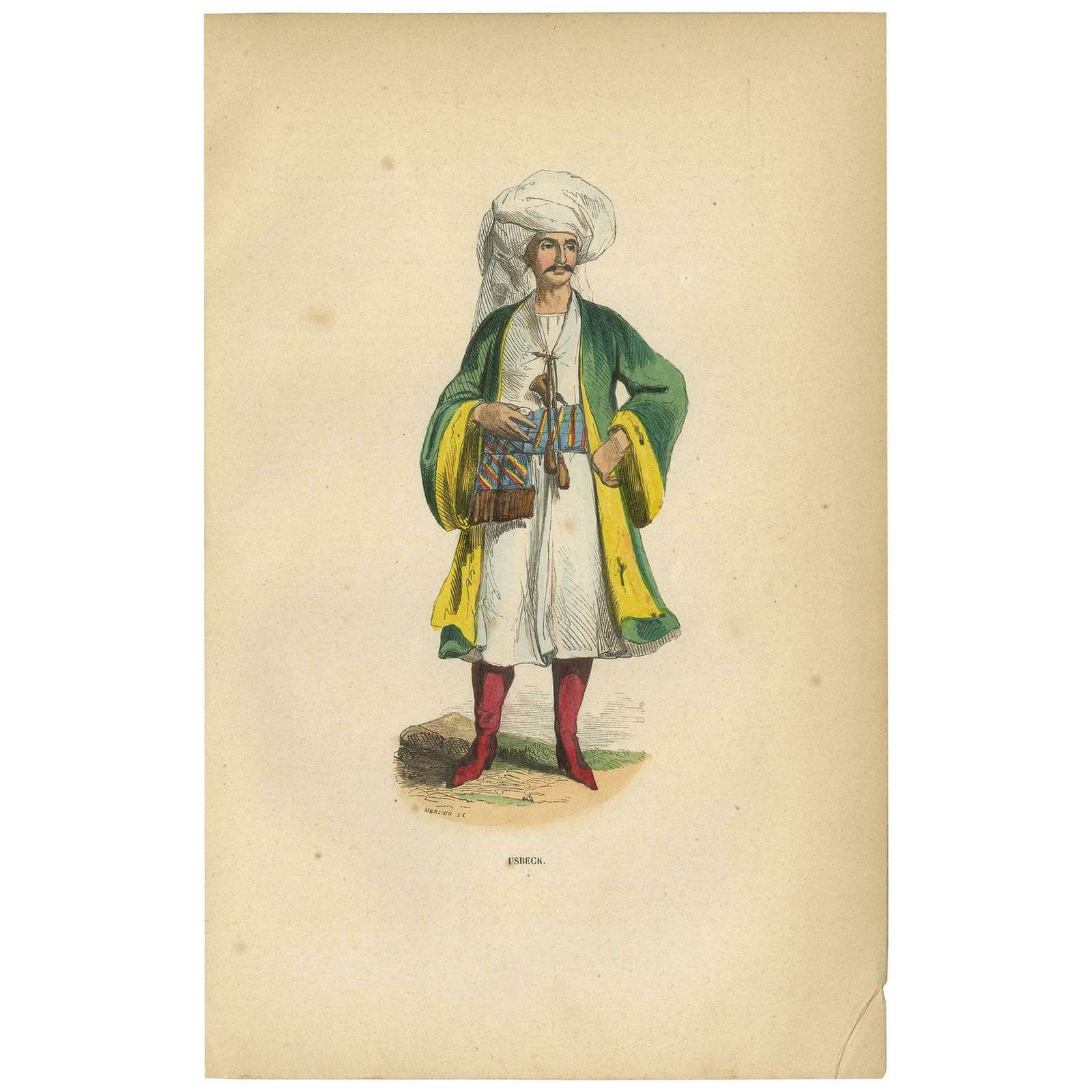 Antique Print Of An Uzbek Man By Wahlen, 1843