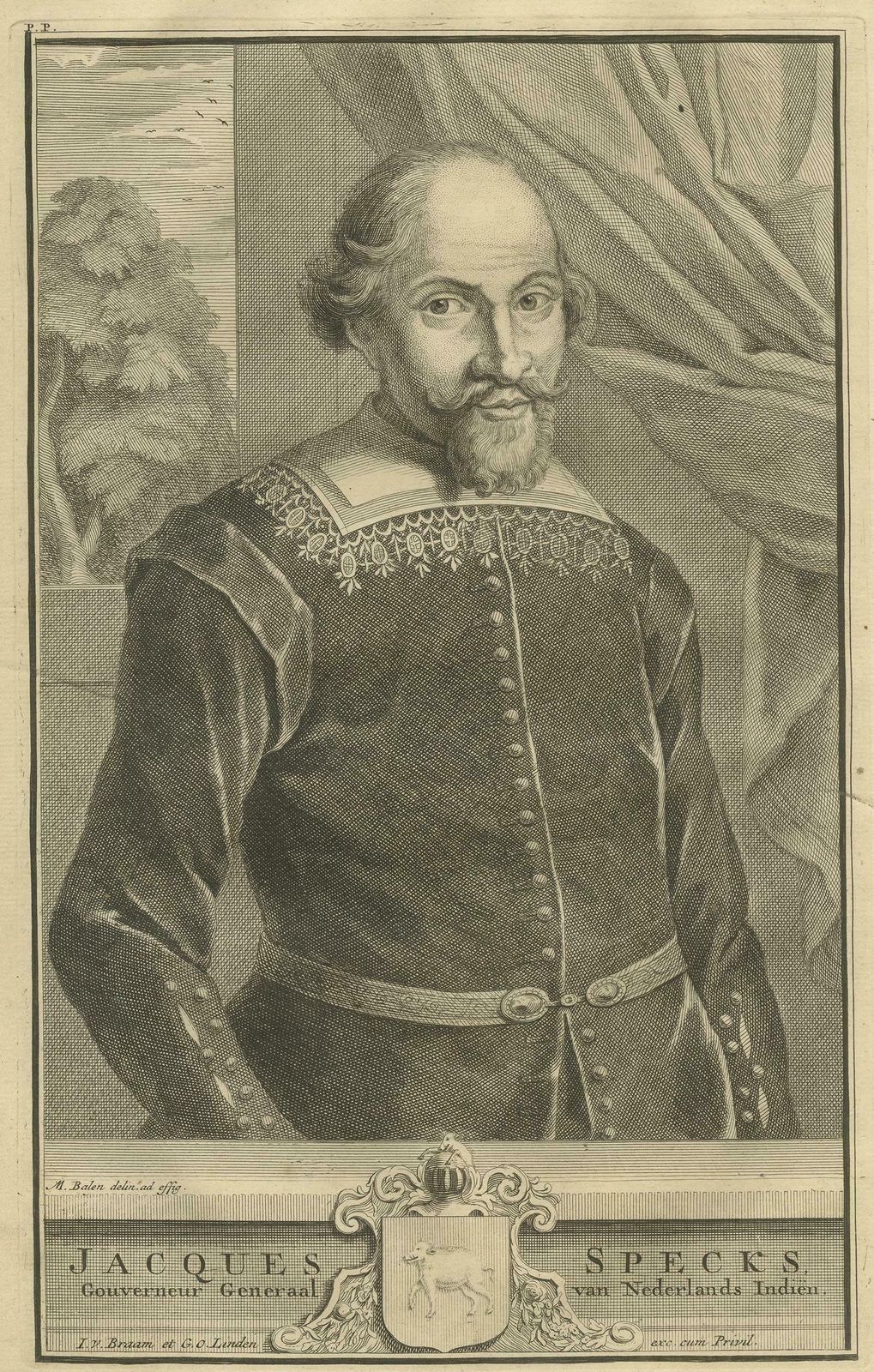 Antique Portrait Of Jacques Specx By Valentijn '1726' photo for sale